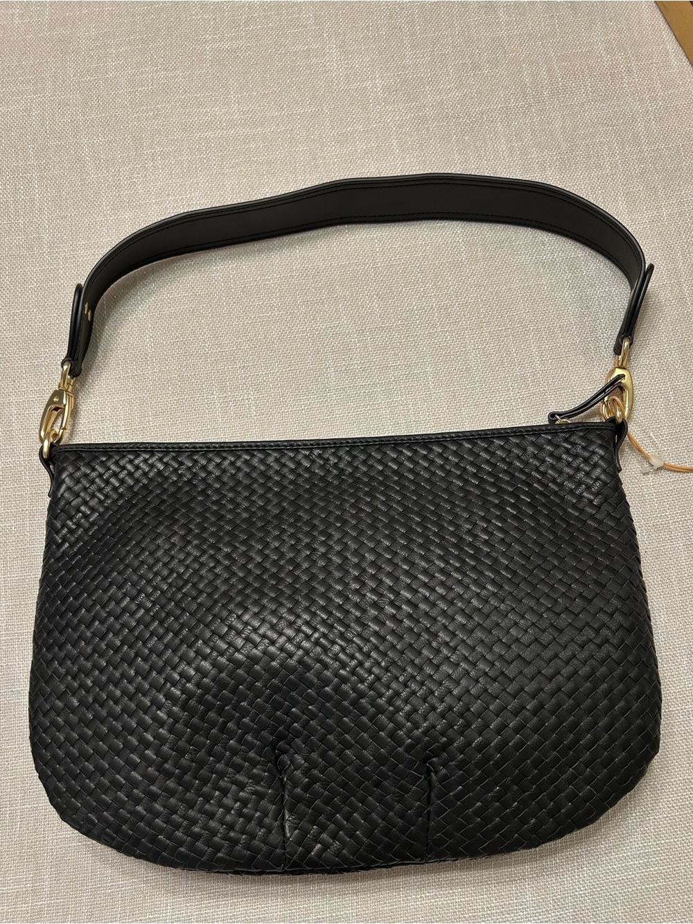 Quince Black Woven Shoulder Bag with Gold Hardware - Picture 2 of 3